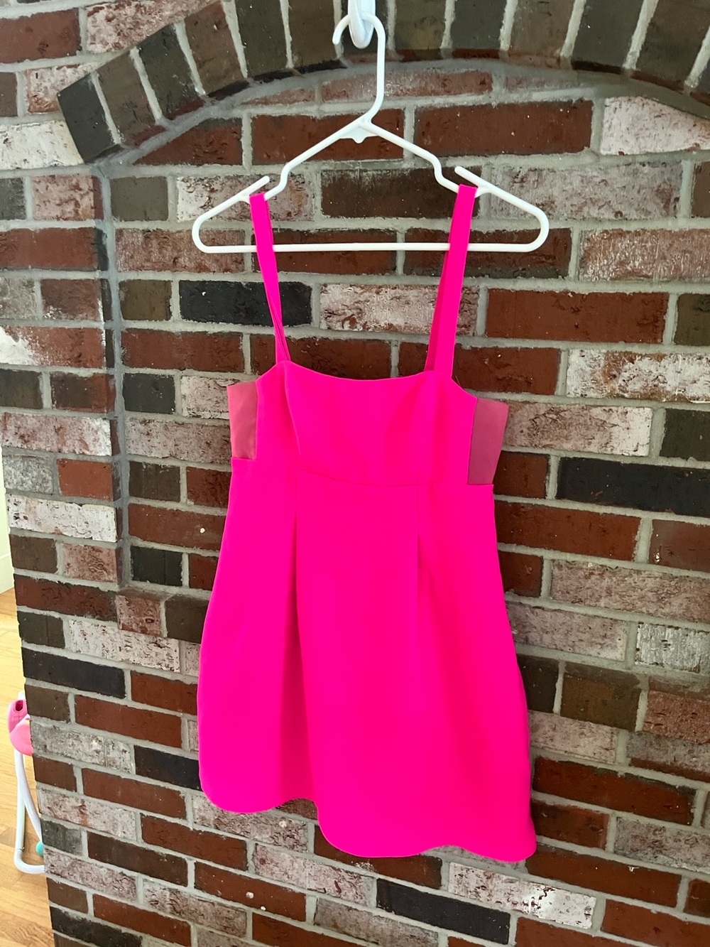 TOBI Neon Pink Square Neck Mesh Inserts Sleeveless Mini Dress M